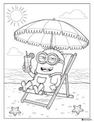 Minion Beach Coloring Page Relaxing Under Umbrella