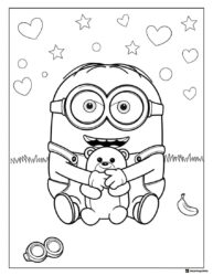 Minion Bob Coloring Page Holding Teddy Bear