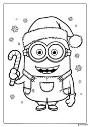 Minion Christmas Coloring Page Holding Candy Cane