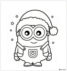Minion Christmas Coloring Page with Santa Hat