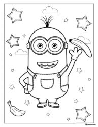 Minion Coloring Page Holding Banana with Stars