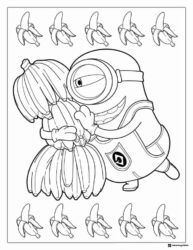 Minion Coloring Page Hugging Banana Bunch