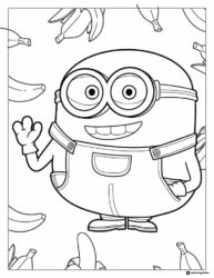 Minion Coloring Page Waving with Bananas