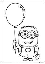 Minion Coloring Page holding a balloon