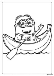Minion Coloring Page rowing a banana boat