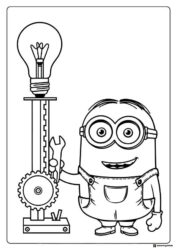 Minion Coloring Page with Light Bulb Machine