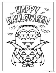 Minion Halloween Coloring Page with Jack O Lantern