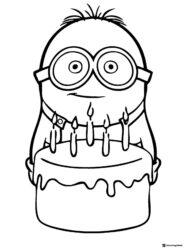 Minion Holding Birthday Cake with Candles Coloring Page
