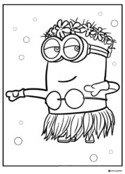 Minion Hula Dancer Coloring Page with Flowers