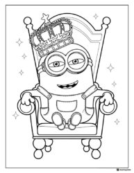 Minion King Coloring Page on Throne with Crown