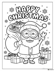 Minion Santa Coloring Page with Gift Sack