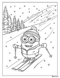 Minion Skiing in Snow Coloring Page