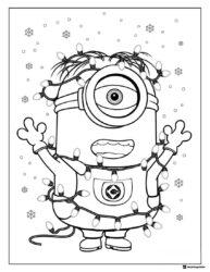 Minion Tangled in Christmas Lights Coloring Page