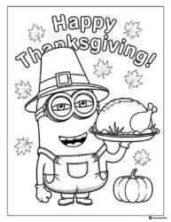 Minion Thanksgiving Coloring Page with Turkey and Pumpkin