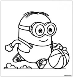 Minion dribbling a basketball coloring page