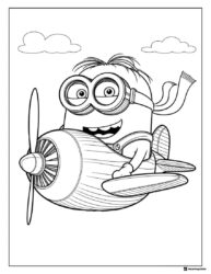 Minion flying a propeller airplane coloring sheet