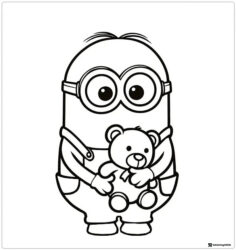 Minion holding a teddy bear coloring page