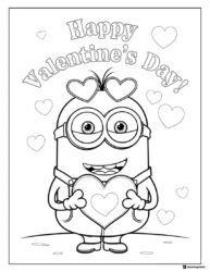 Minion holding heart Happy Valentines Day coloring page