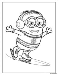 Minion ice skating in winter attire coloring sheet