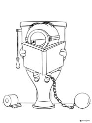 Minion reading on a toilet with ball and chain coloring page