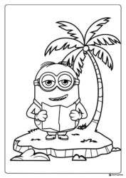 Minion reading on a tropical island coloring sheet