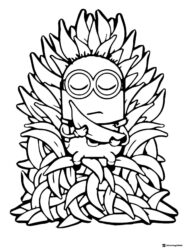 Minion with Banana on Banana Pile Coloring Page