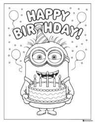 Minion with Birthday Cake Coloring Page