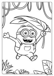 Minion with Leaf Umbrella Coloring Page