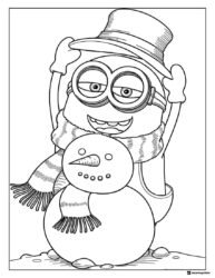 Minion with snowman hat and scarf coloring page