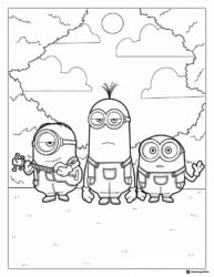 Minions Coloring Page one playing guitar one grumpy