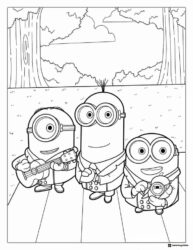 Minions Coloring Page playing guitar and holding a toy
