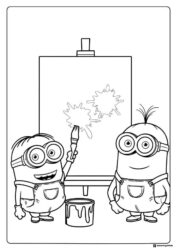 Minions Painting on Easel Coloring Page