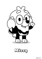 Missy Coloring Page with Cheerful Wave and Cute Expression