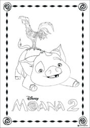 Moana 2 Coloring Page with Heihei and Pua