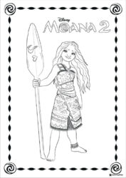 Moana 2 Coloring Page with Moana holding Paddle 1