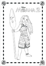Moana 2 Coloring Page with Moana holding paddle