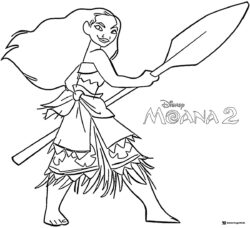 Moana 2 Coloring Page with Oar