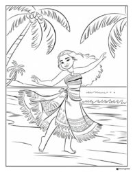 Moana Coloring Page Dancing on Beach