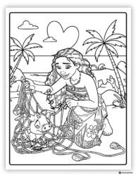 Moana Coloring Page Freeing Pua from Net