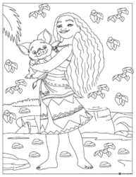 Moana Coloring Page Holding Pua the Pig