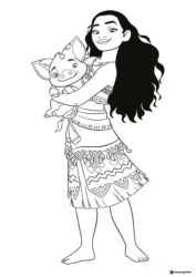 Moana Coloring Page Holding Pua the Piglet