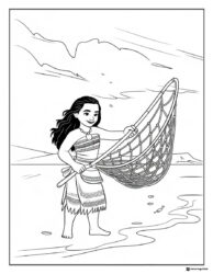 Moana Coloring Page Holding a Fishing Net