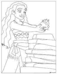 Moana Coloring Page Holding a Seashell