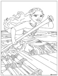 Moana Coloring Page Paddling a Raft