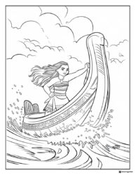 Moana Coloring Page Steering a Canoe in Rough Seas