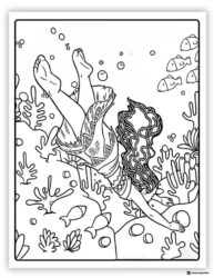 Moana Coloring Page Swimming Underwater with Fish