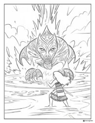 Moana Coloring Page facing Te Ka on the Shore