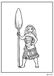 Moana Coloring Page holding a paddle standing proudly