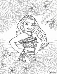 Moana Coloring Page in Lush Tropical Foliage