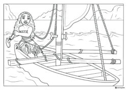 Moana Coloring Page on Boat by Shore